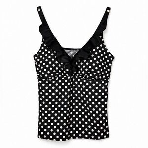 Lands End Womens Polka Dot Tankini Size 16W Beachy Swim Tank UPF Beach Vacation